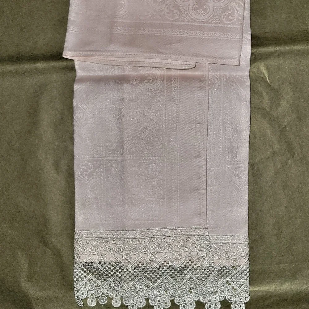 2 - Austrian Pink Jacquard Patterned/Off-White Lace Hand Towels